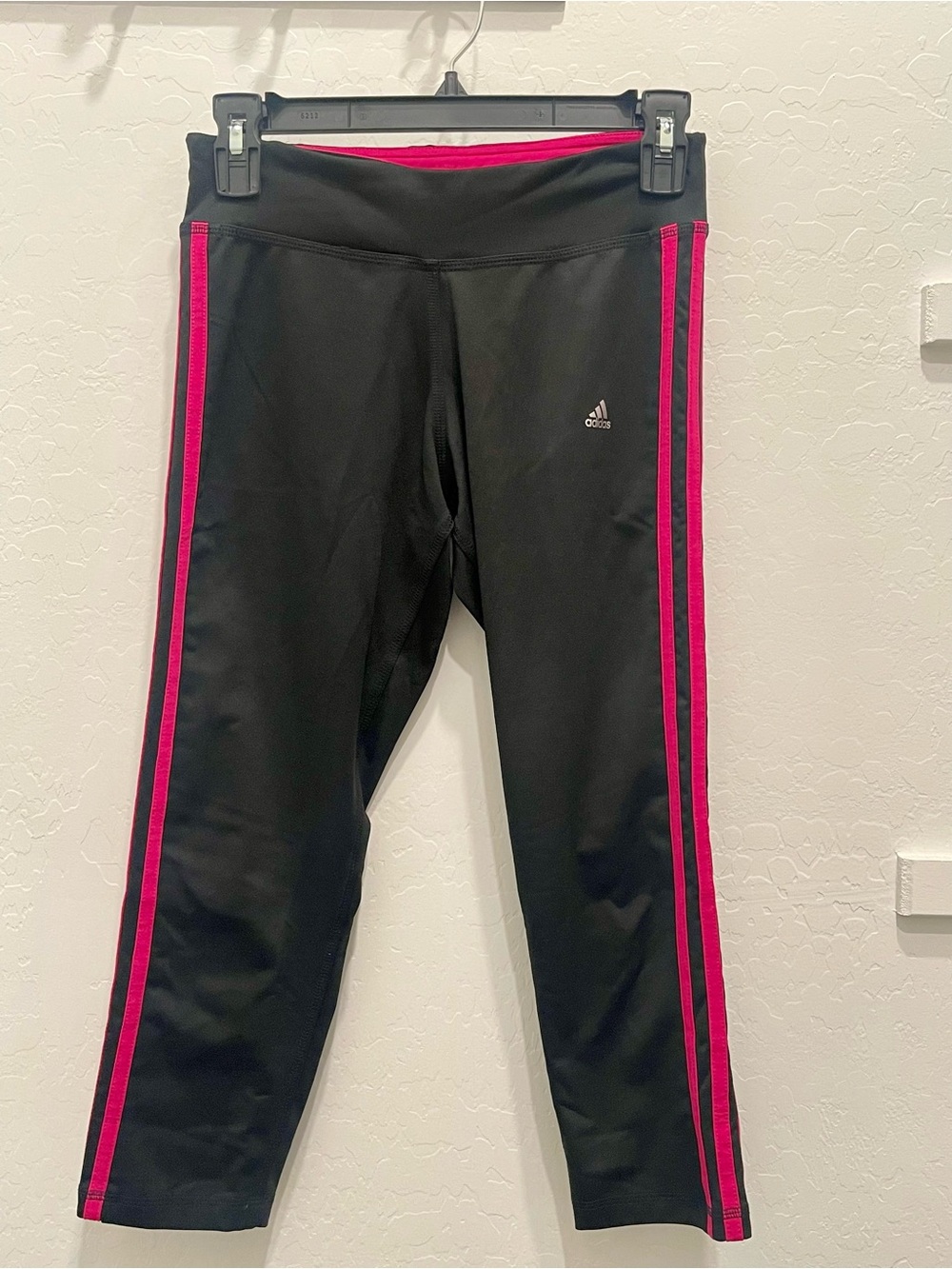 adidas Black Leggings with Hot Pink Side Stripes